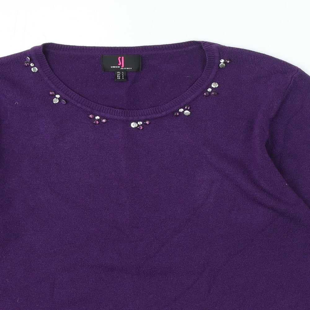Simon Jeffrey Womens Purple Round Neck Acrylic Pullover Jumper Size L