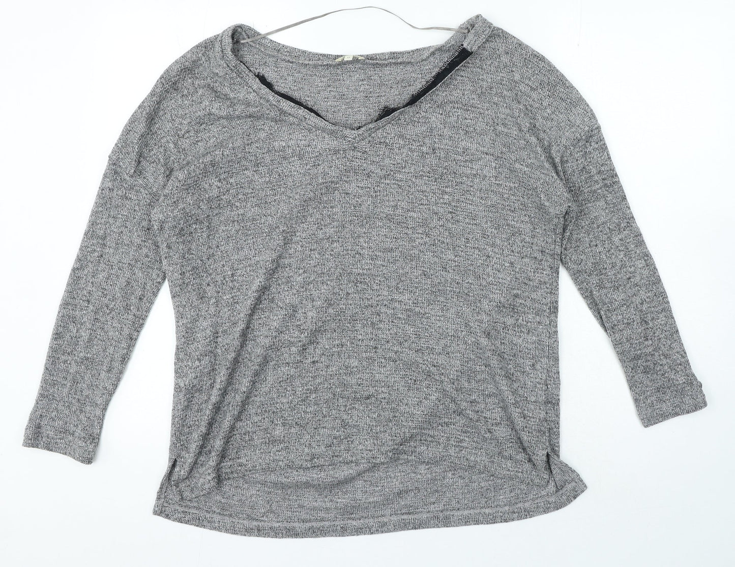 River Island Womens Grey Polyester Basic T-Shirt Size 12 Boat Neck