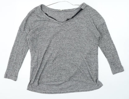 River Island Womens Grey Polyester Basic T-Shirt Size 12 Boat Neck