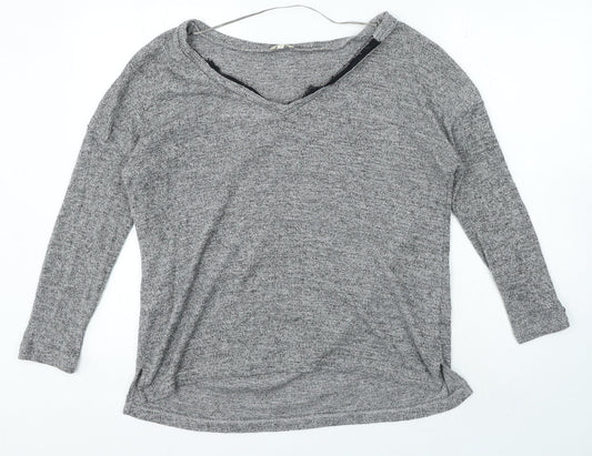 River Island Womens Grey Polyester Basic T-Shirt Size 12 Boat Neck