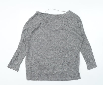 River Island Womens Grey Polyester Basic T-Shirt Size 12 Boat Neck