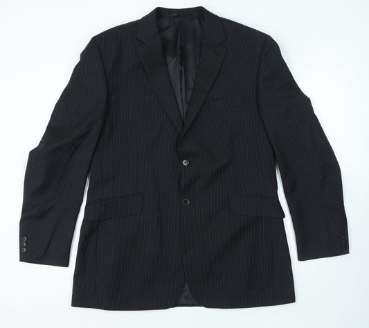 KJ Mens Black Striped Polyacrylate Fibre Jacket Suit Jacket Size 42