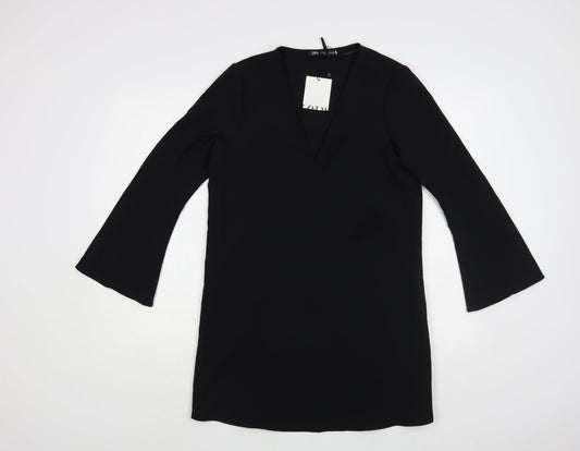 Zara Womens Black Polyester Shift Size XS V-Neck Pullover