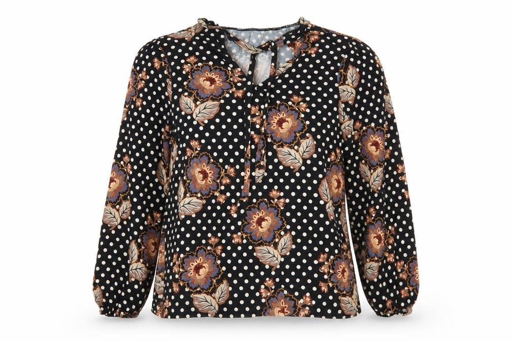 TU Womens Black Polka Dot Viscose Basic Blouse Size 14 V-Neck