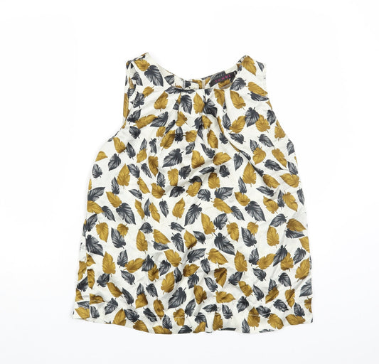 Tenki Womens White Floral Polyester Basic Tank Size S Round Neck - Leaf Pattern