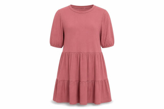George Womens Pink Polyester Fit & Flare Size 10 Crew Neck Pullover - Ribbed Tiered