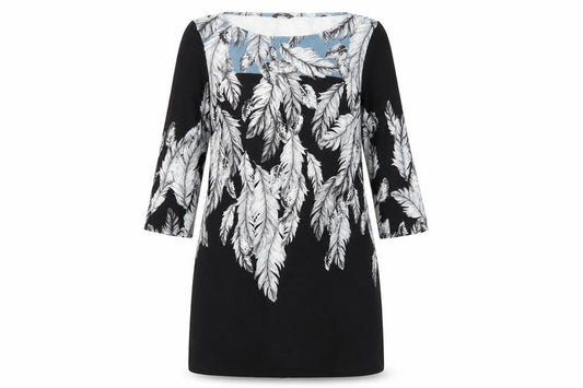 M&Co Womens Black Floral Viscose Tunic Blouse Size 12 Boat Neck