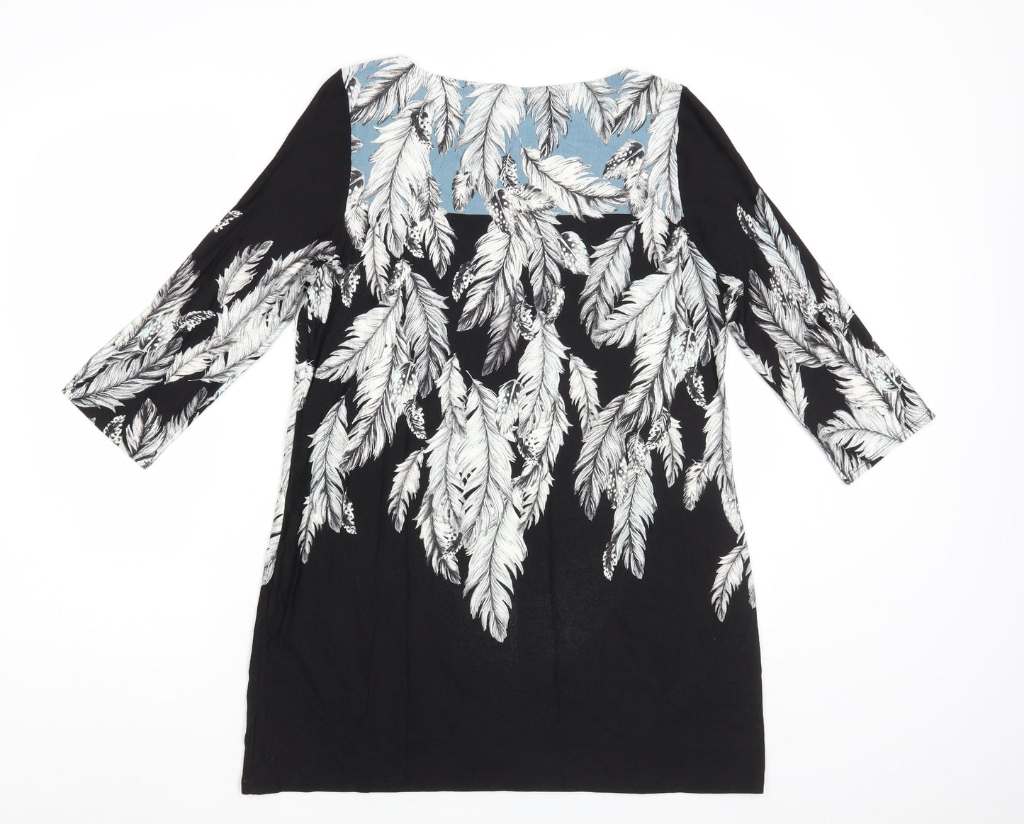 M&Co Womens Black Floral Viscose Tunic Blouse Size 12 Boat Neck
