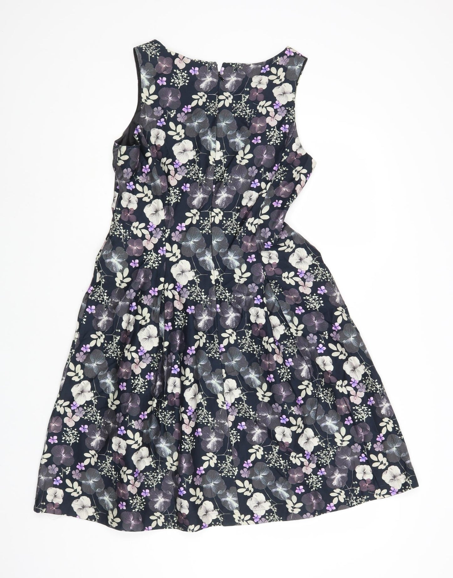 Monsoon Womens Black Floral Cotton Fit & Flare Size 12 V-Neck Zip