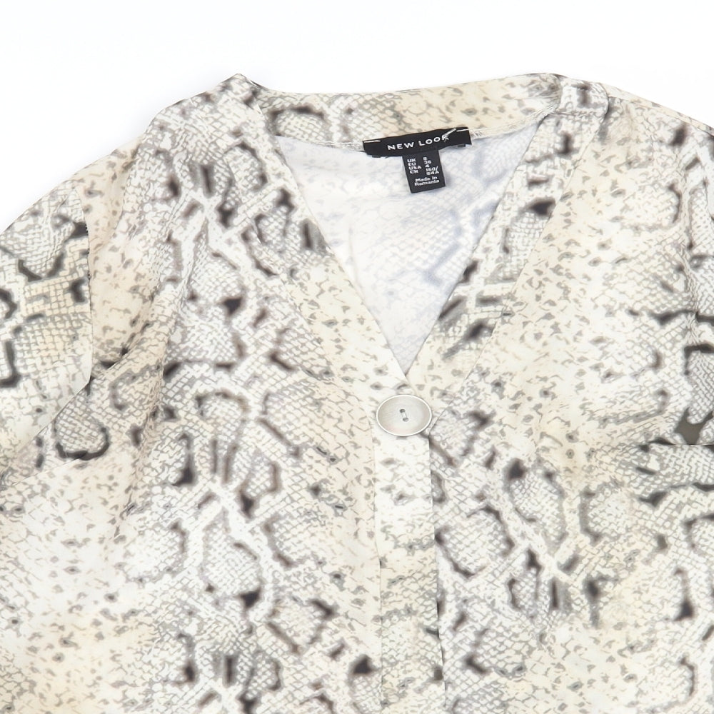 New Look Womens Beige Animal Print Polyester Basic Blouse Size 8 V-Neck - Snakeskin