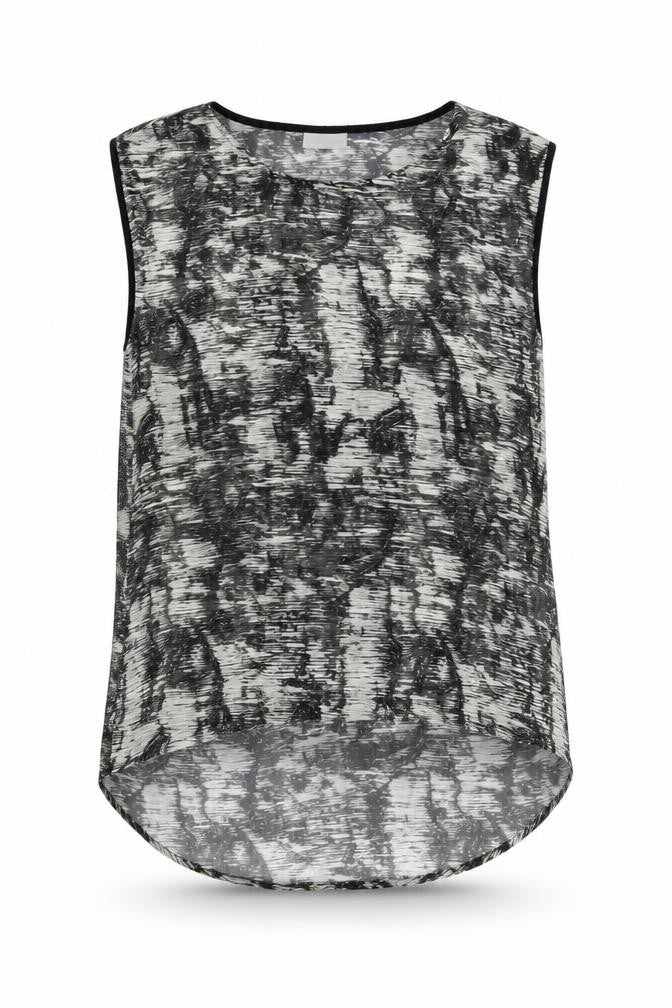 VILA Womens Grey Geometric Polyester Basic Blouse Size L Round Neck - Low Back