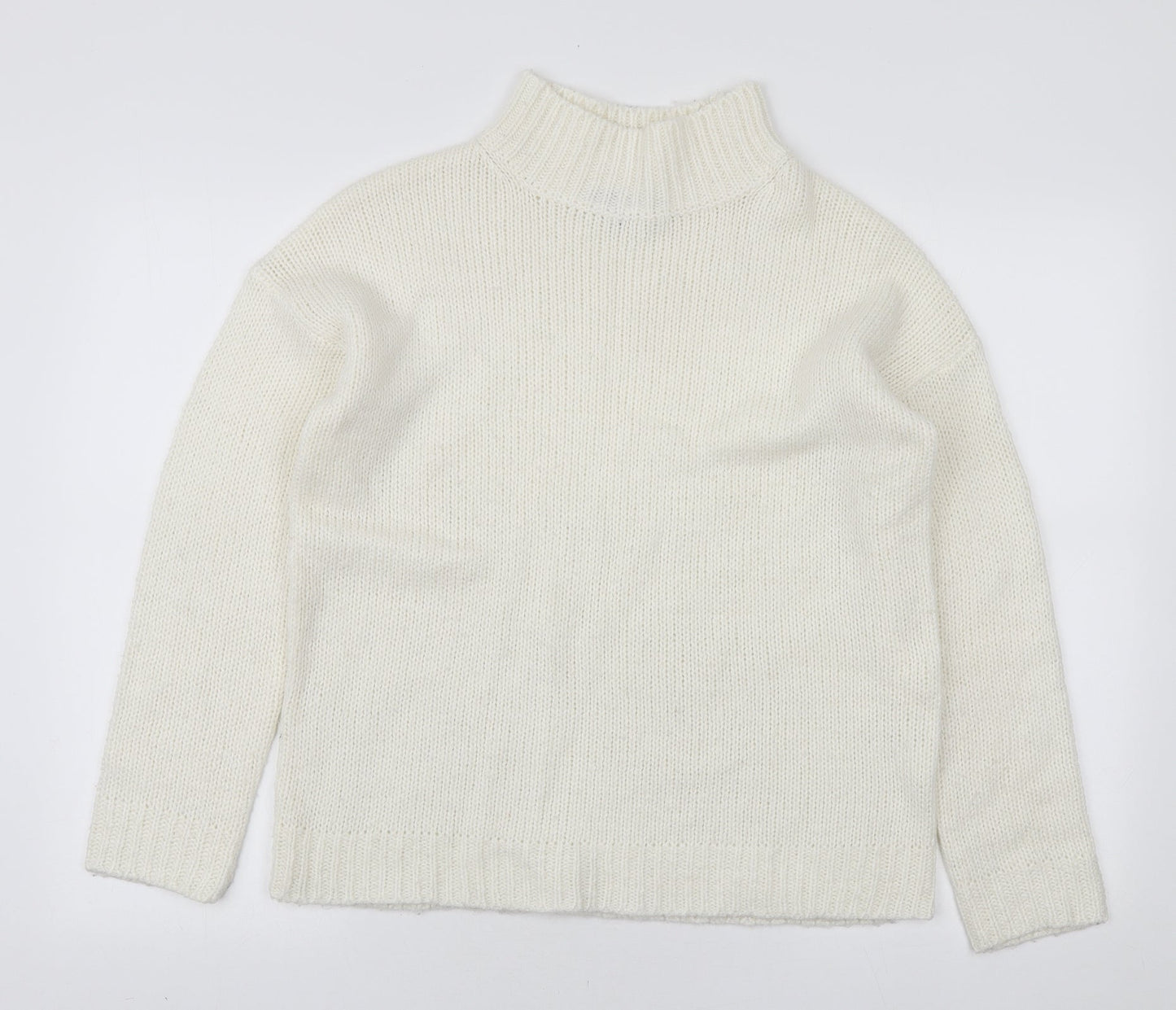 Studio Womens White High Neck Acrylic Pullover Jumper Size 12