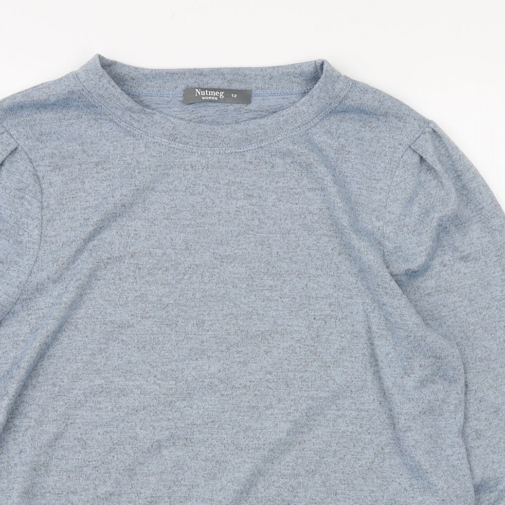 Nutmeg Womens Blue Round Neck Polyester Pullover Jumper Size 12 - Pleated sleeve