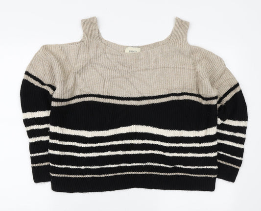 Papaya Womens Black Boat Neck Striped Acrylic Pullover Jumper Size M - Cold Shoulders