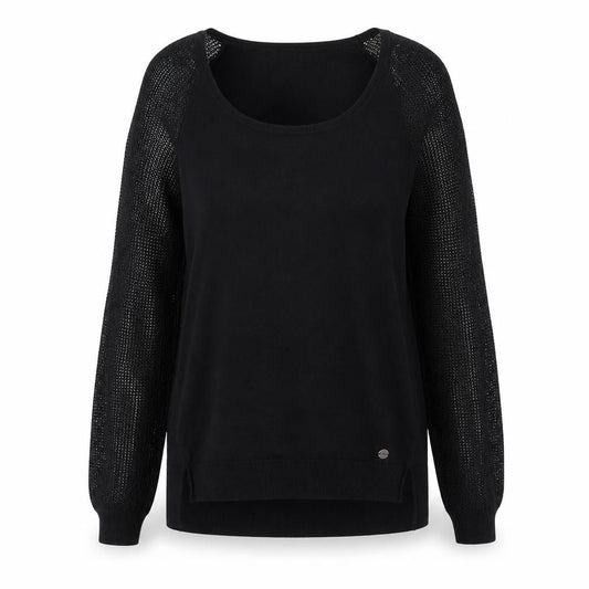 Les Petites Womens Black Viscose Basic T-Shirt Size M Scoop Neck - Net Sleeves
