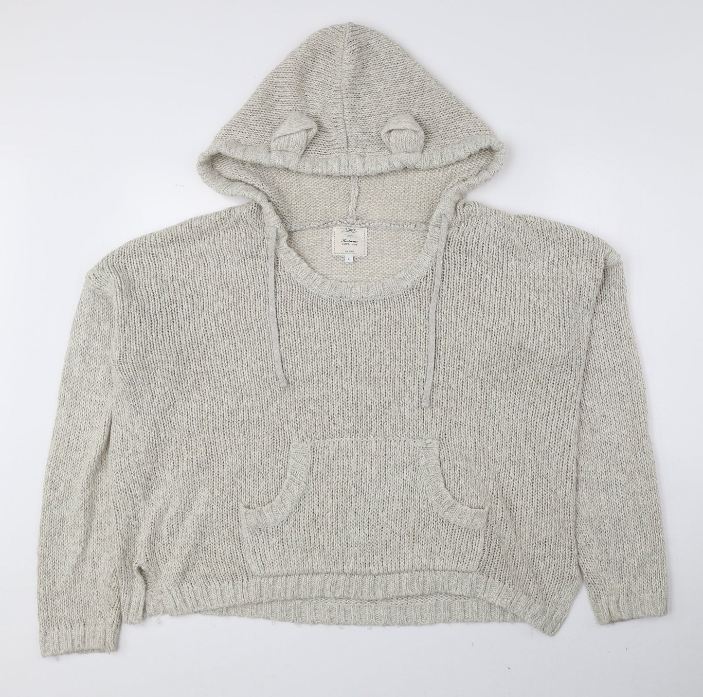 New Look Womens Ivory Acrylic Pullover Hoodie Size L Drawstring