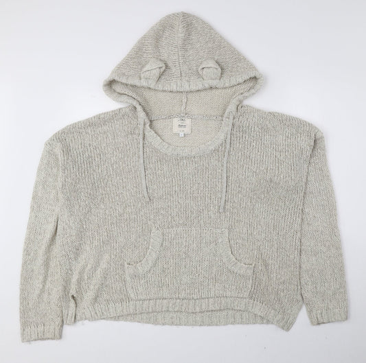 New Look Womens Ivory Acrylic Pullover Hoodie Size L Drawstring