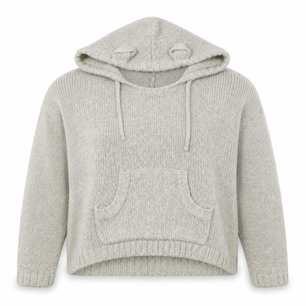 New Look Womens Ivory Acrylic Pullover Hoodie Size L Drawstring