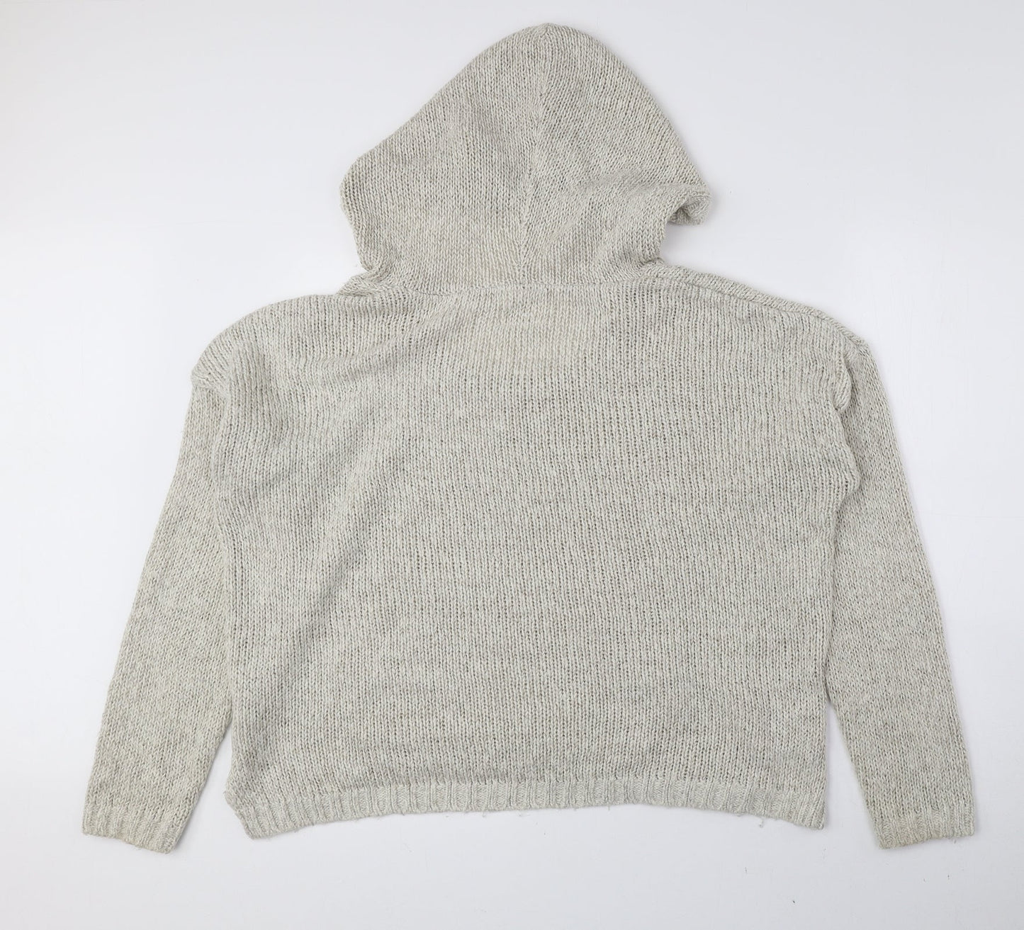 New Look Womens Ivory Acrylic Pullover Hoodie Size L Drawstring