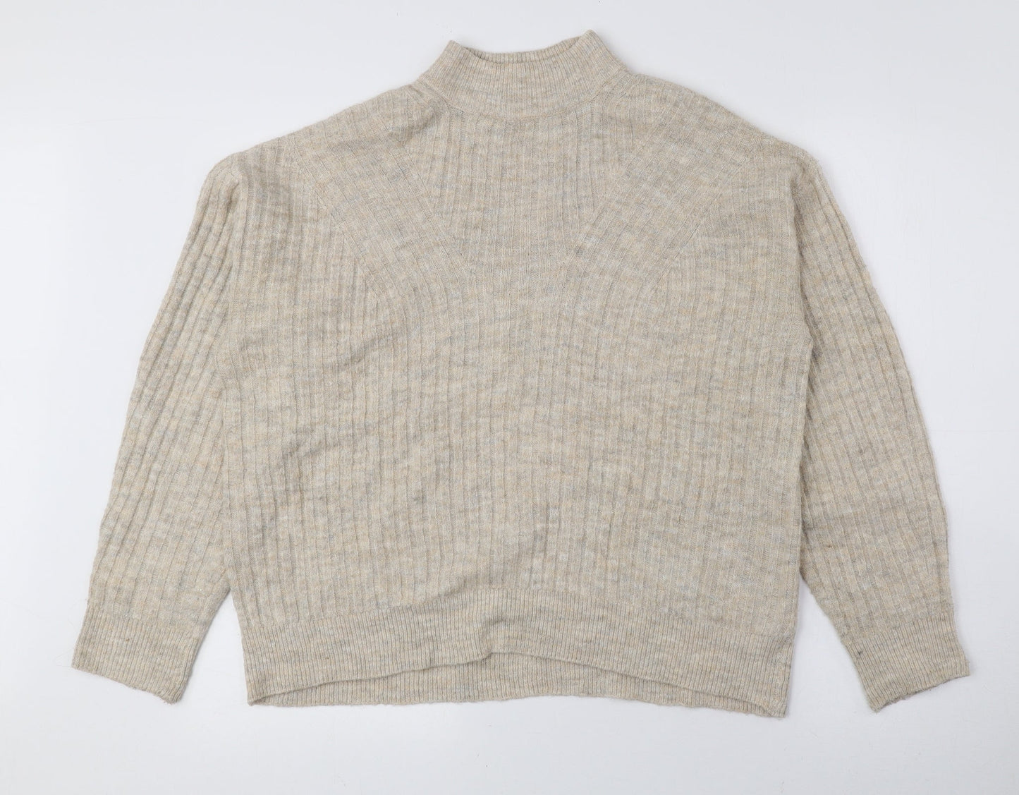 New Look Womens Beige Mock Neck Acrylic Pullover Jumper Size S