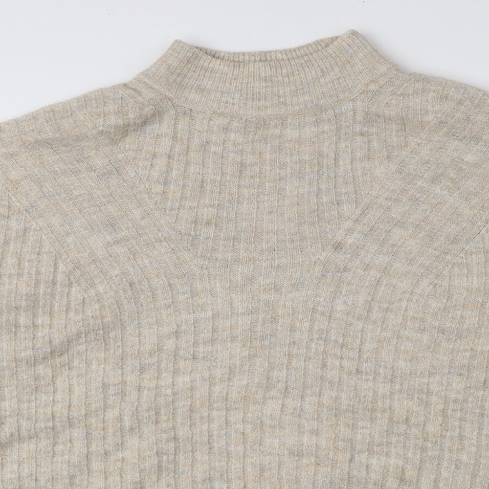 New Look Womens Beige Mock Neck Acrylic Pullover Jumper Size S