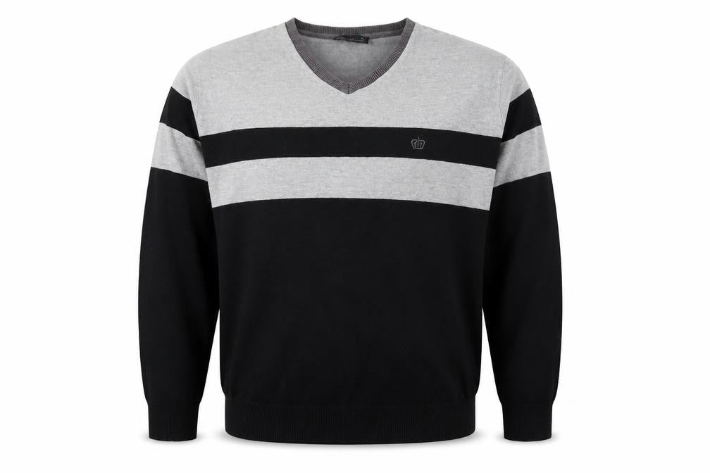 NEXT Mens Black V-Neck Striped Cotton Pullover Jumper Size L