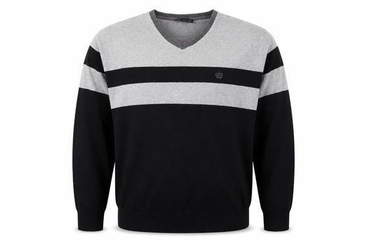 Next Mens Black V-Neck Striped Cotton Pullover Jumper Size L