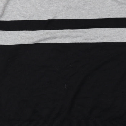 Next Mens Black V-Neck Striped Cotton Pullover Jumper Size L