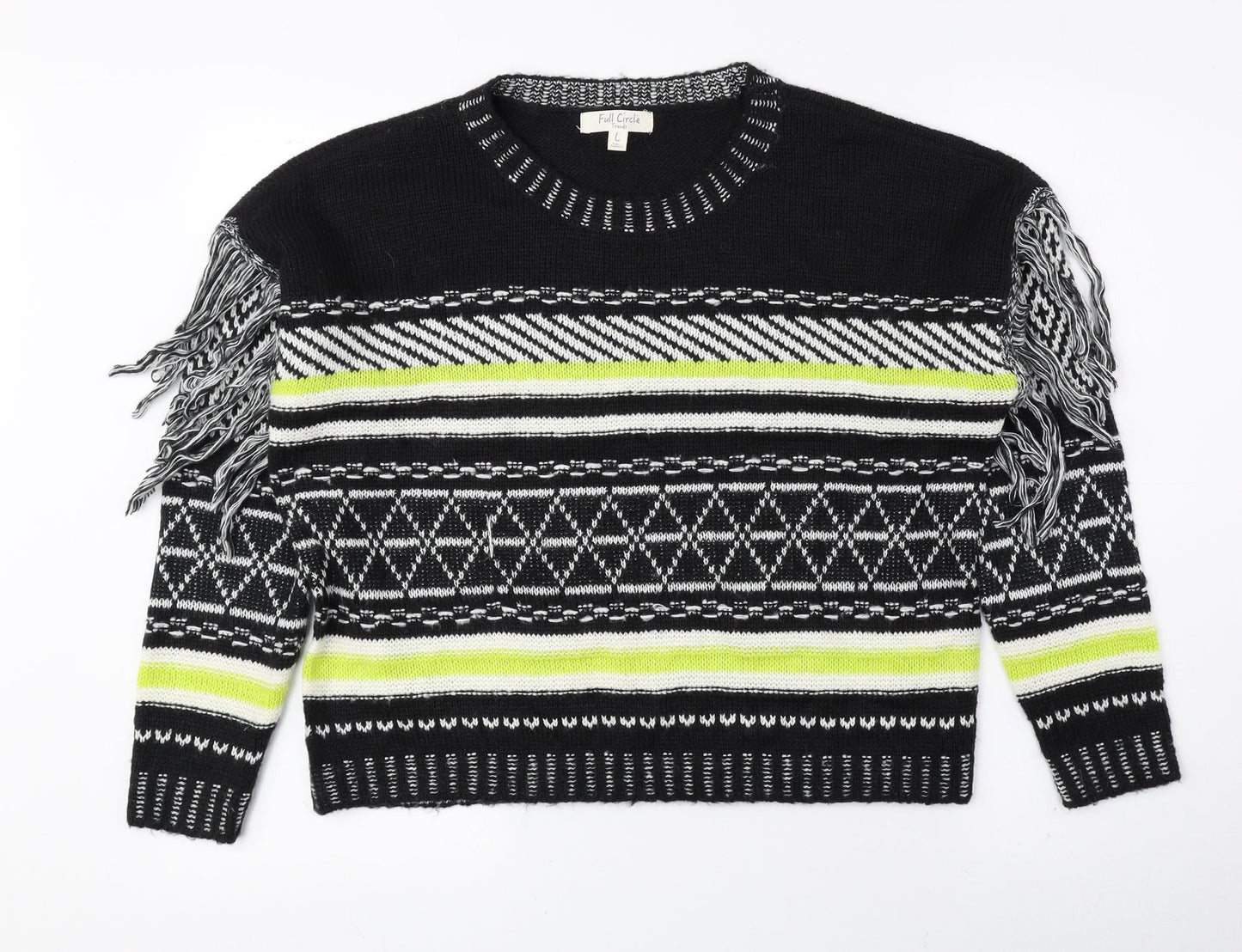 Full Circle Womens Multicoloured Crew Neck Geometric Acrylic Pullover Jumper Size L