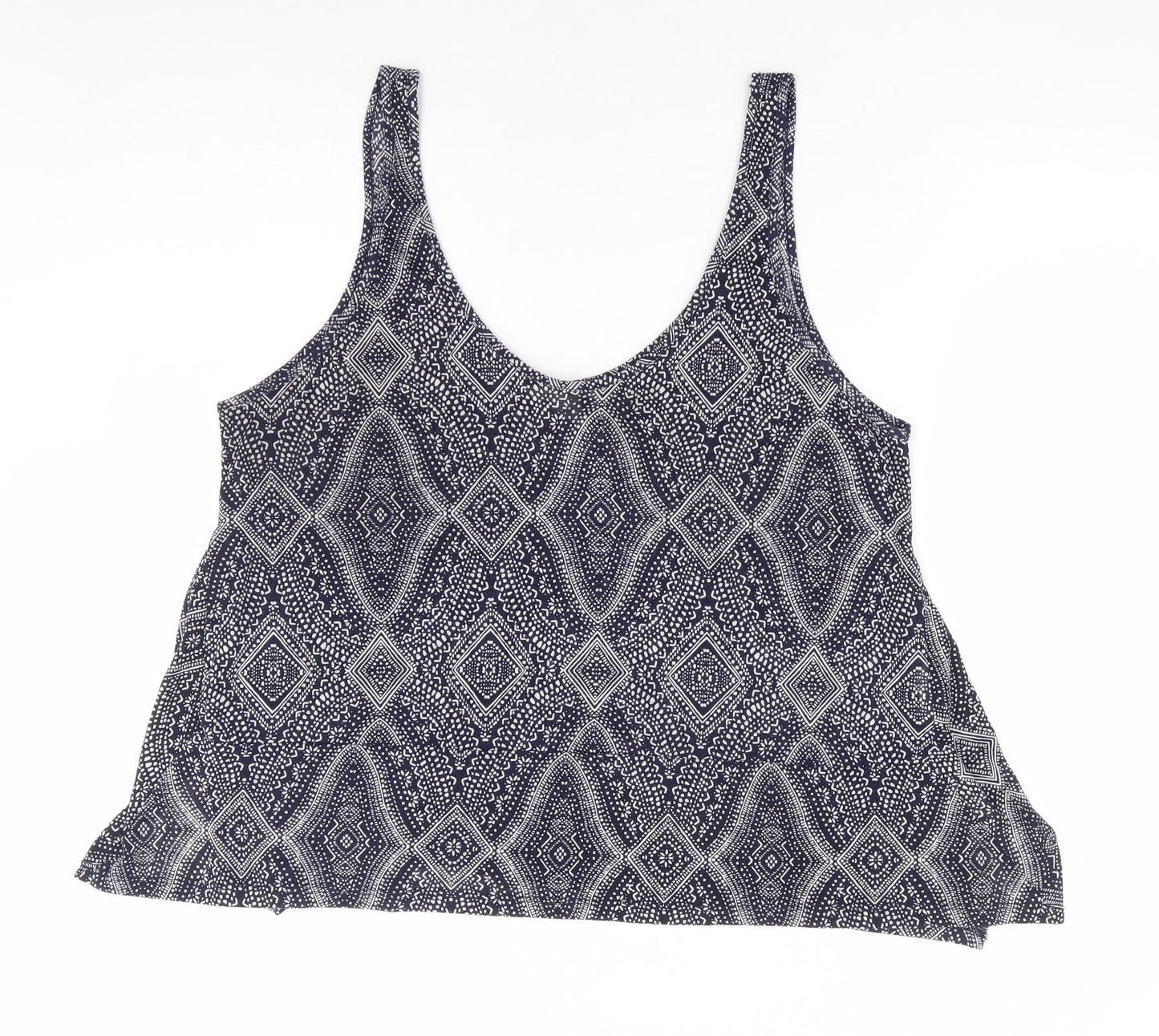 H&M Womens Blue Geometric Polyester Basic Tank Size L Scoop Neck