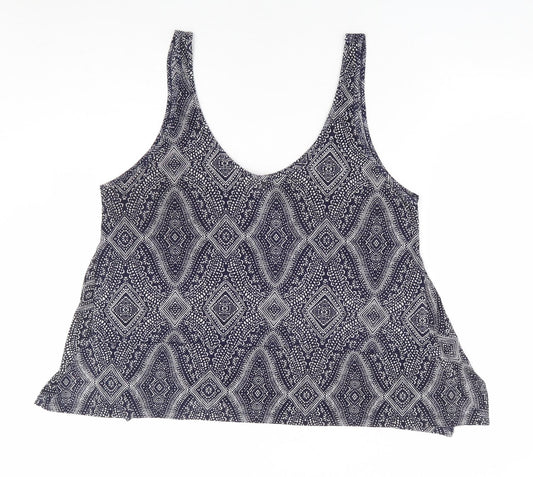 H&M Womens Blue Geometric Polyester Basic Tank Size L Scoop Neck