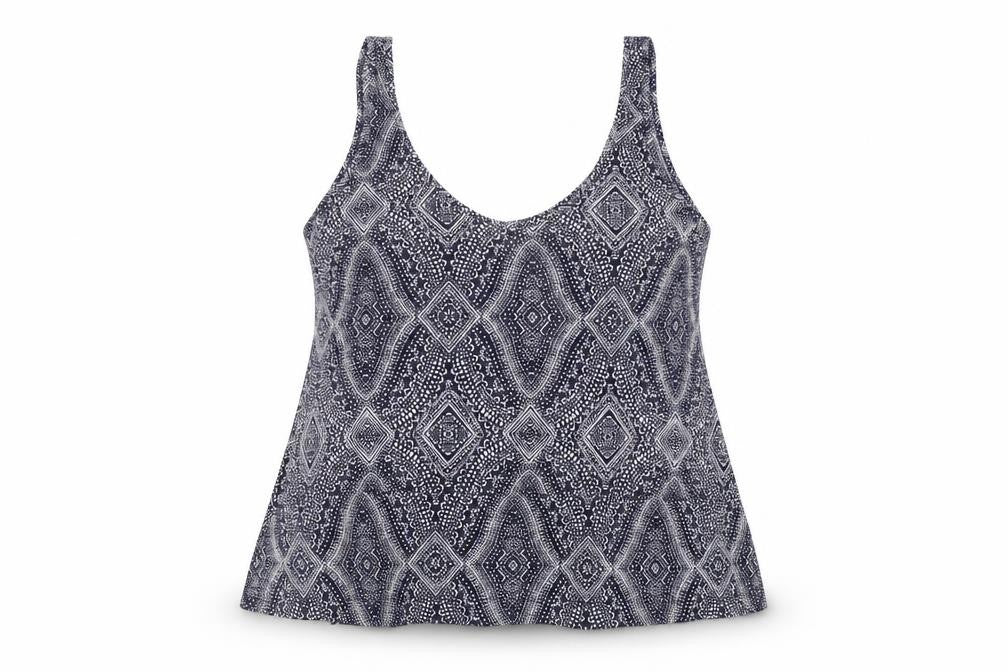 H&M Womens Blue Geometric Polyester Basic Tank Size L Scoop Neck