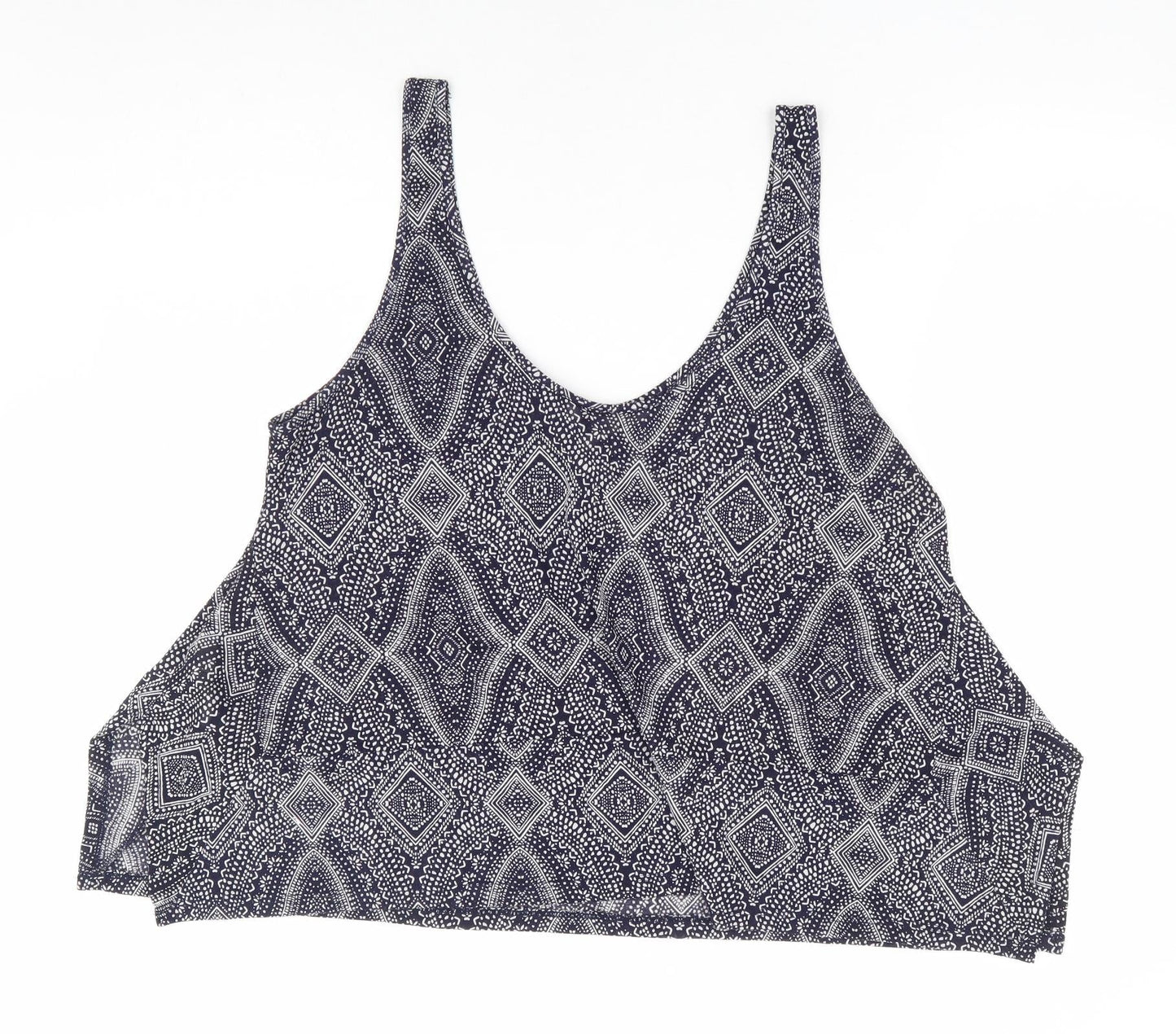 H&M Womens Blue Geometric Polyester Basic Tank Size L Scoop Neck