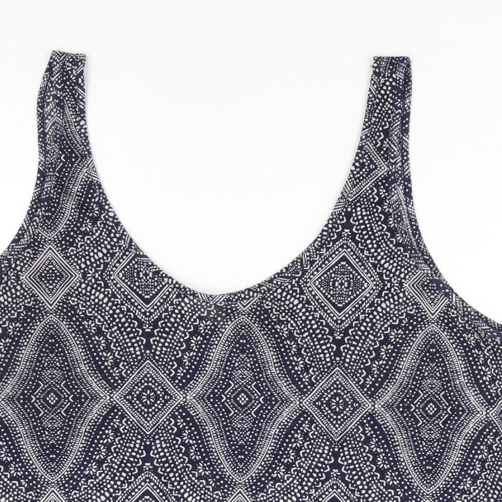 H&M Womens Blue Geometric Polyester Basic Tank Size L Scoop Neck
