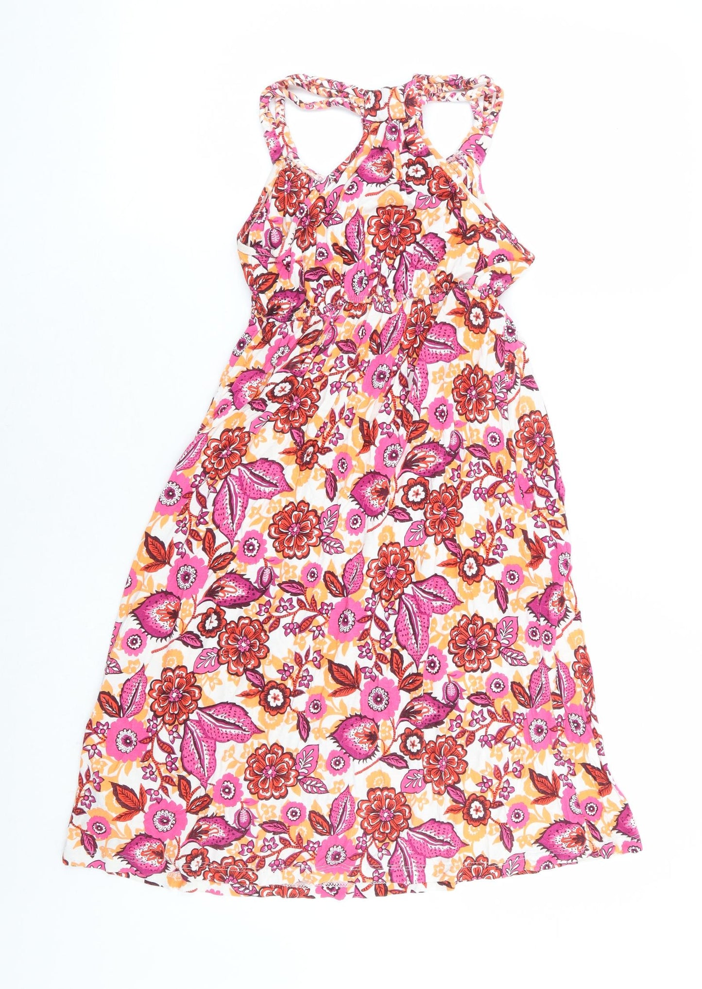 New Look Womens Multicoloured Floral Viscose Mini Size 8 Round Neck Pullover - Racer Back