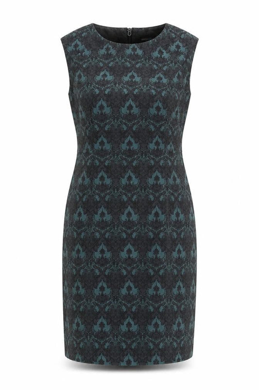 Next Womens Green Floral Cotton Pencil Dress Size 12 Round Neck Zip