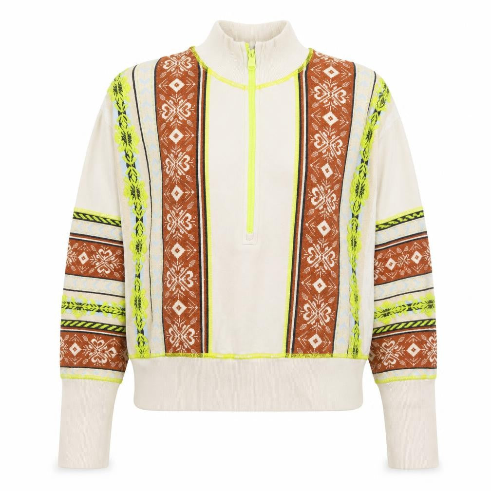 Preworn Womens Multicoloured Geometric Cotton Pullover Sweatshirt Size L Zip