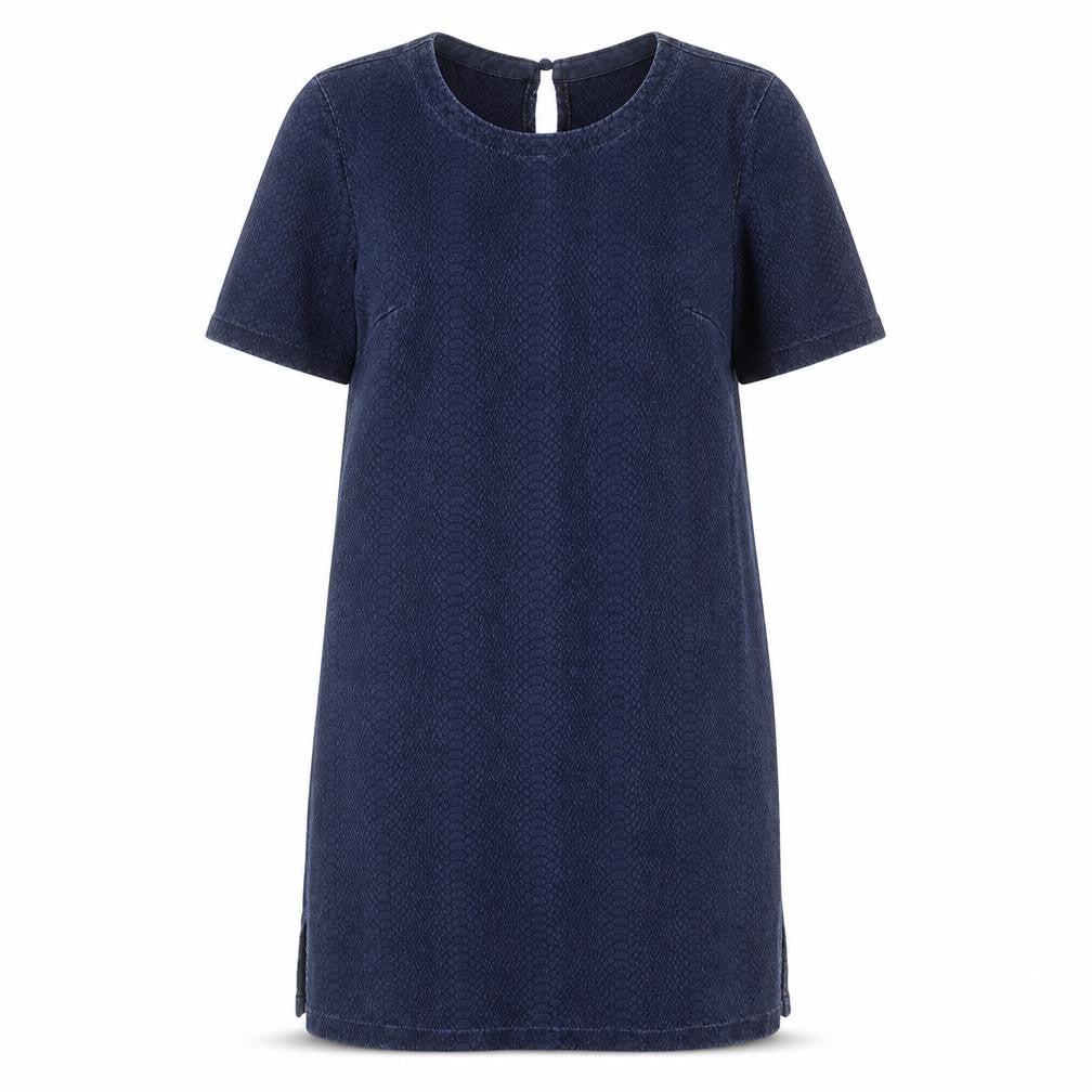 French Connection Womens Blue Animal Print Cotton A-Line Size 12 Round Neck Button - Snake Print