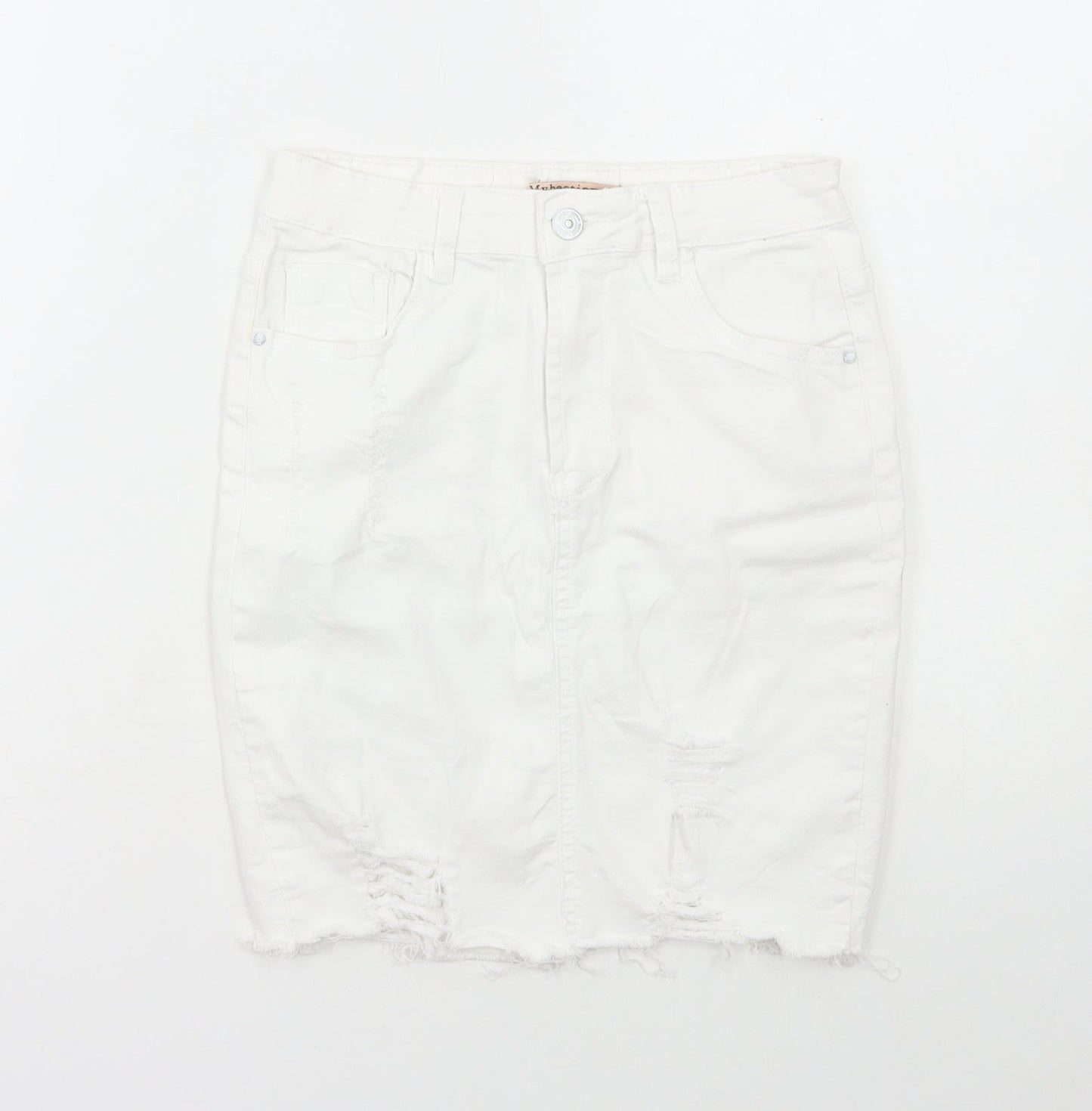 Mybestiny Womens White Cotton Maxi Skirt Size 10 Zip - Distressed
