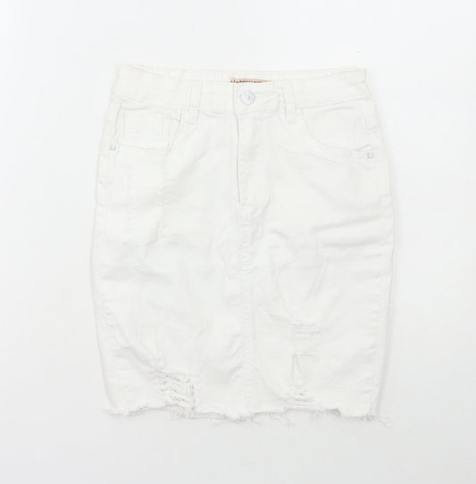 Mybestiny Womens White Cotton Maxi Skirt Size 10 Zip - Distressed