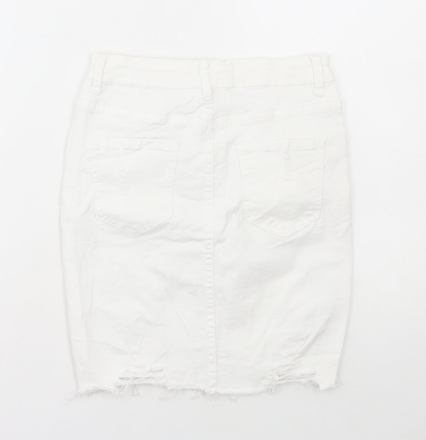 Mybestiny Womens White Cotton Maxi Skirt Size 10 Zip - Distressed