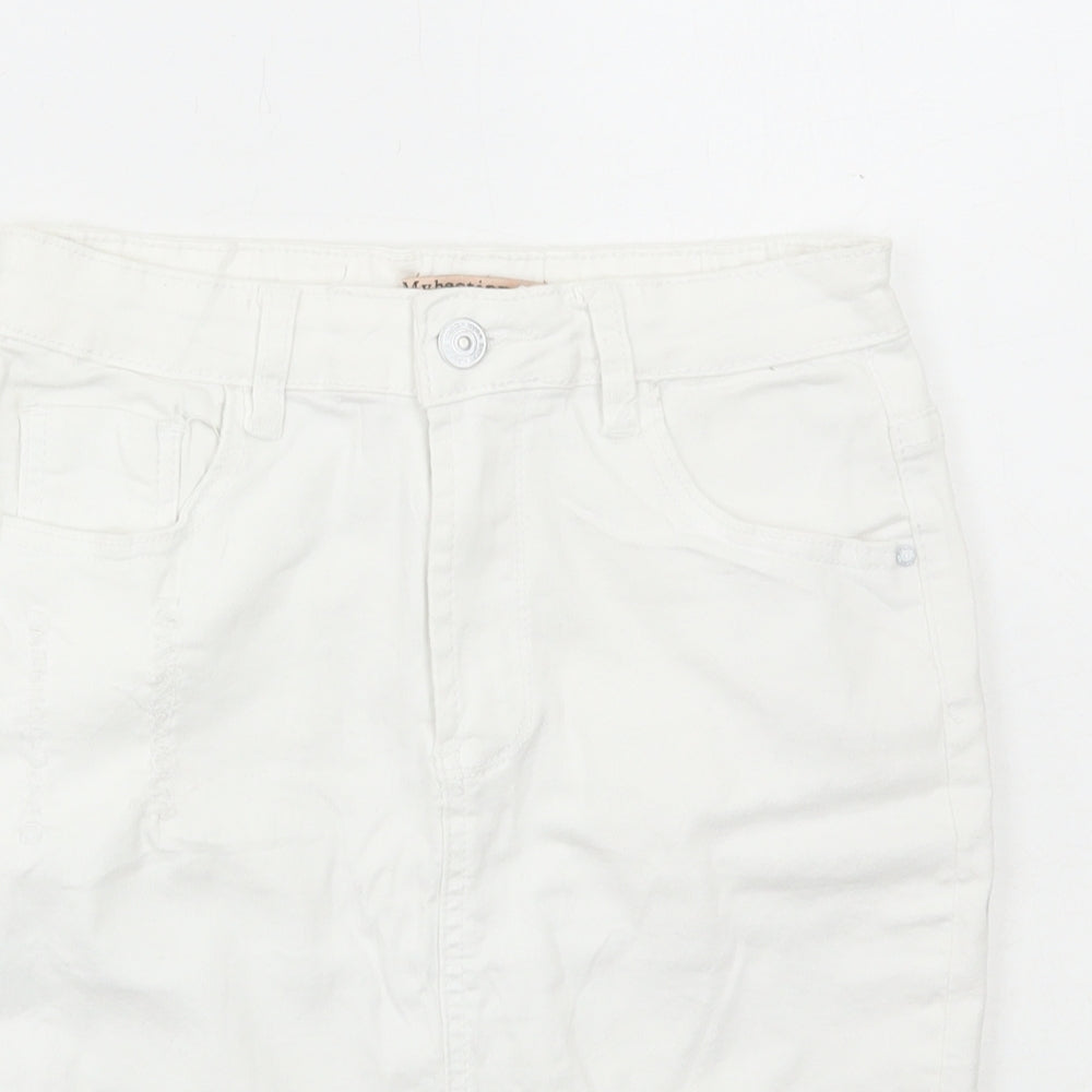 Mybestiny Womens White Cotton Maxi Skirt Size 10 Zip - Distressed