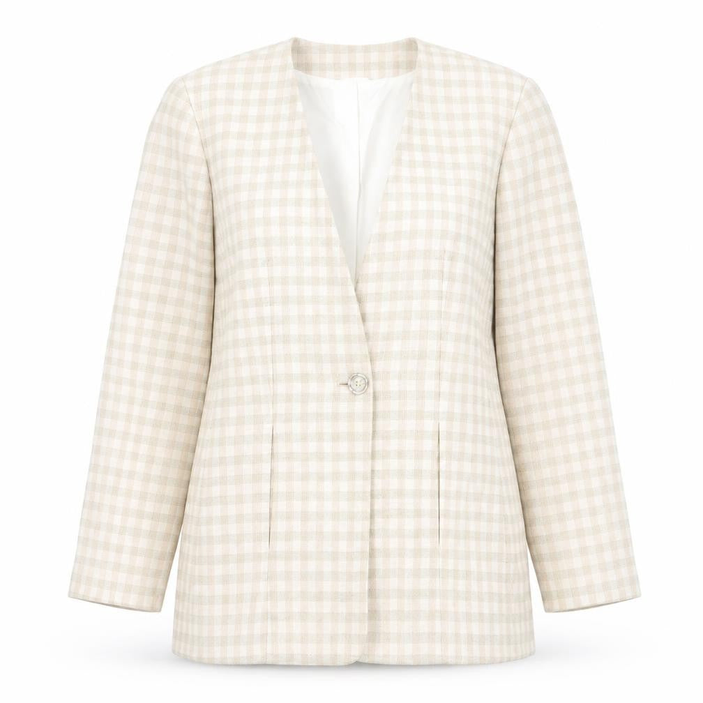 J Taylor Womens Beige Check Jacket Size 14 Button