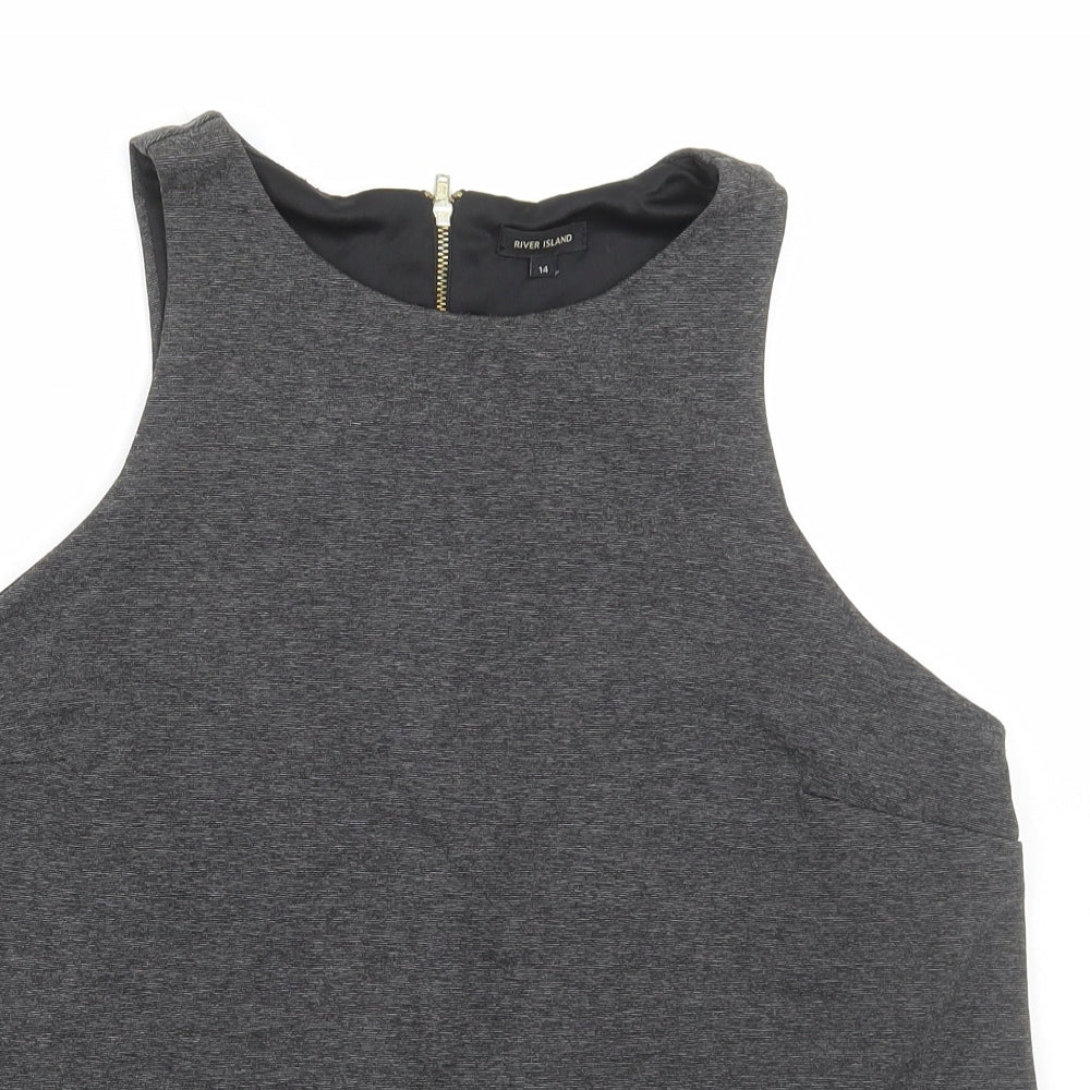 River Island Womens Grey Viscose Basic Tank Size 14 Round Neck
