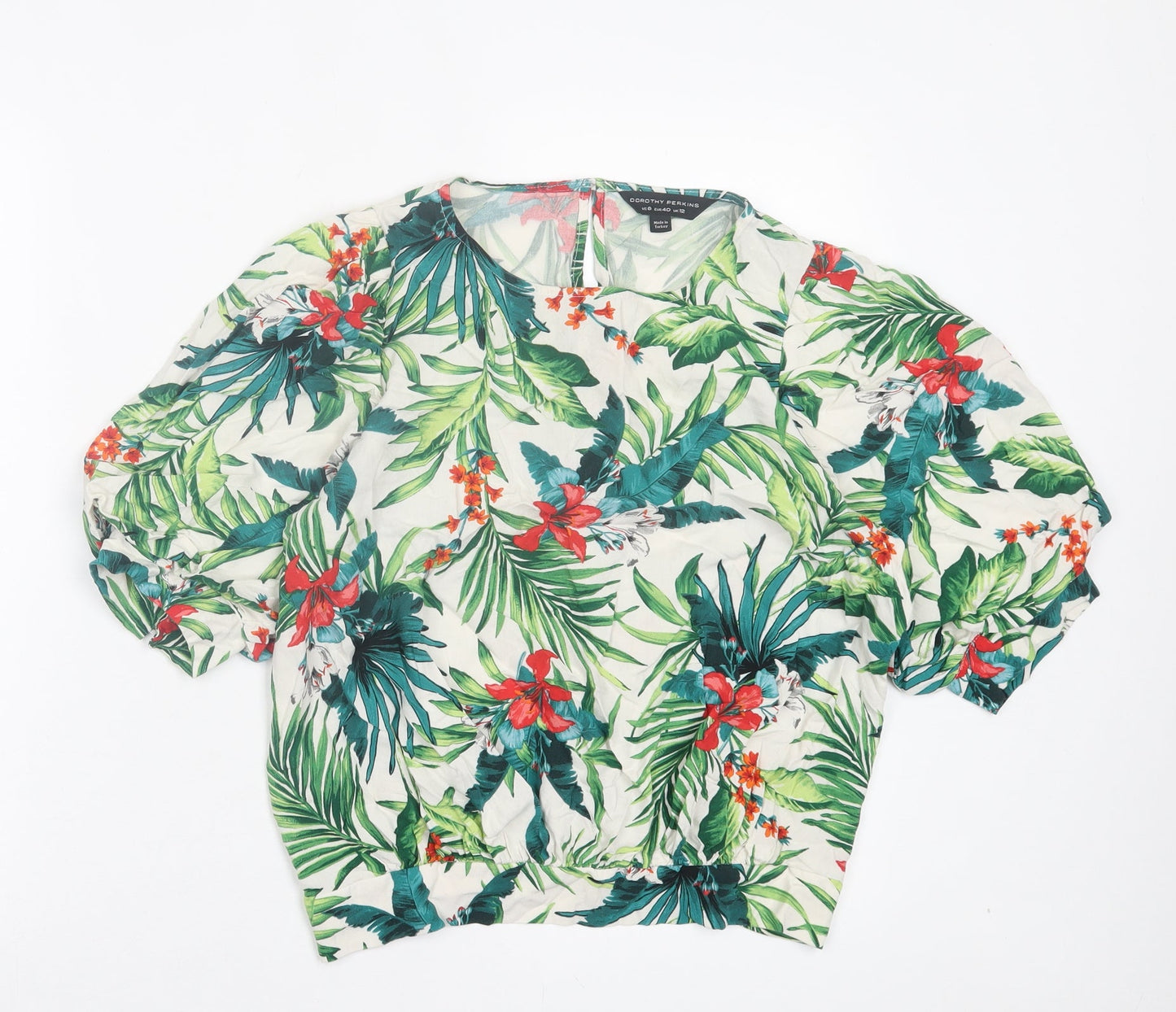 Dorothy Perkins Womens Green Floral Viscose Basic Blouse Size 12 Crew Neck