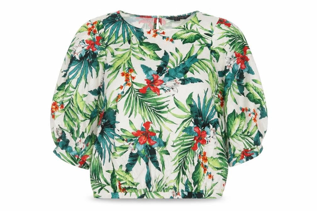 Dorothy Perkins Womens Green Floral Viscose Basic Blouse Size 12 Crew Neck