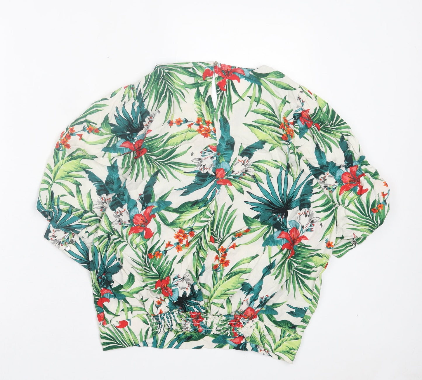 Dorothy Perkins Womens Green Floral Viscose Basic Blouse Size 12 Crew Neck