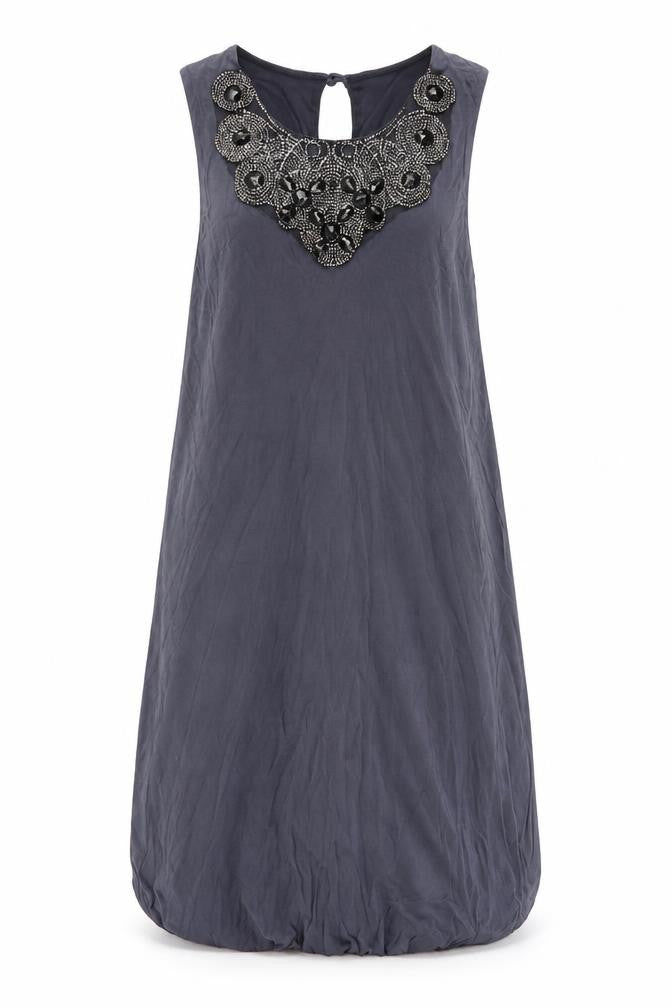 Dorothy Perkins Womens Grey Viscose Tank Dress Size 10 Scoop Neck Button