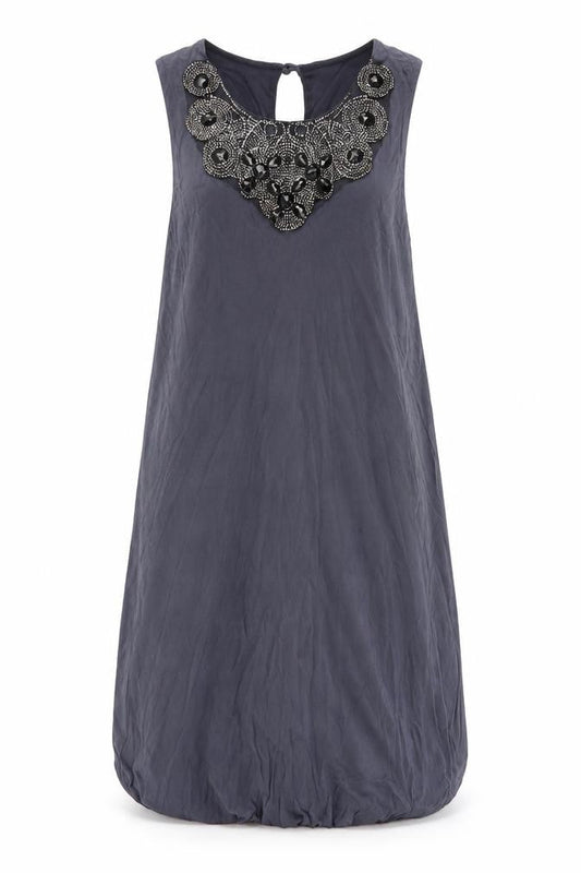 Dorothy Perkins Womens Grey Viscose Tank Dress Size 10 Scoop Neck Button