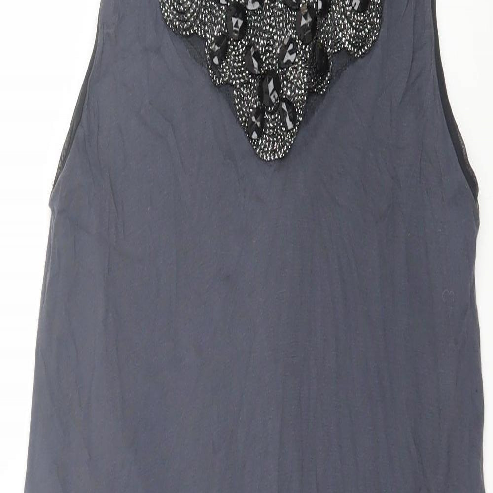 Dorothy Perkins Womens Grey Viscose Tank Dress Size 10 Scoop Neck Button